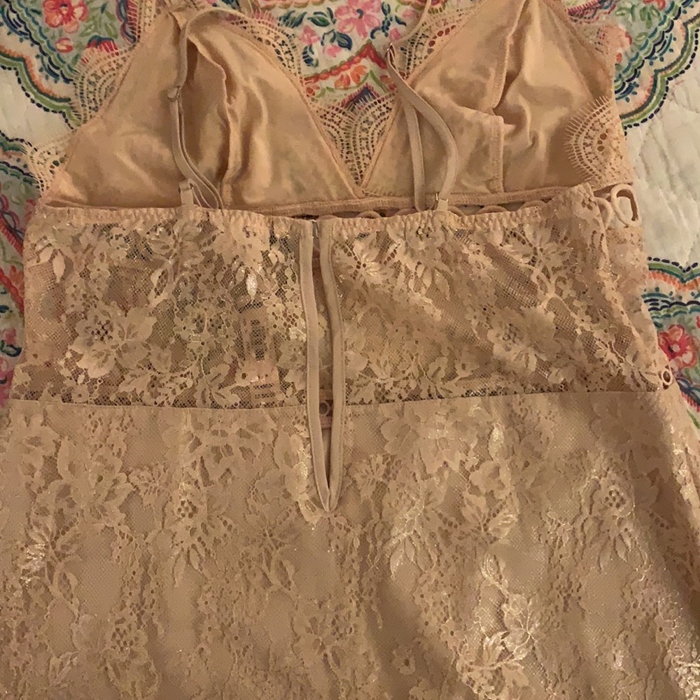 Metallic Nude Lace Slip Dress - Picture 3 of 7